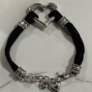 Brighton Black Multi-Strand Cord Bracelet with Silver Heart Clasp and Charms